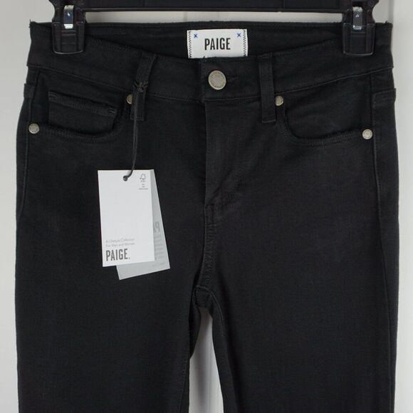 PAIGE Verdugo Ankle Mid Rise Skinny Jeans In Twilight Destructed (Black) Size 24 - Picture 4 of 16